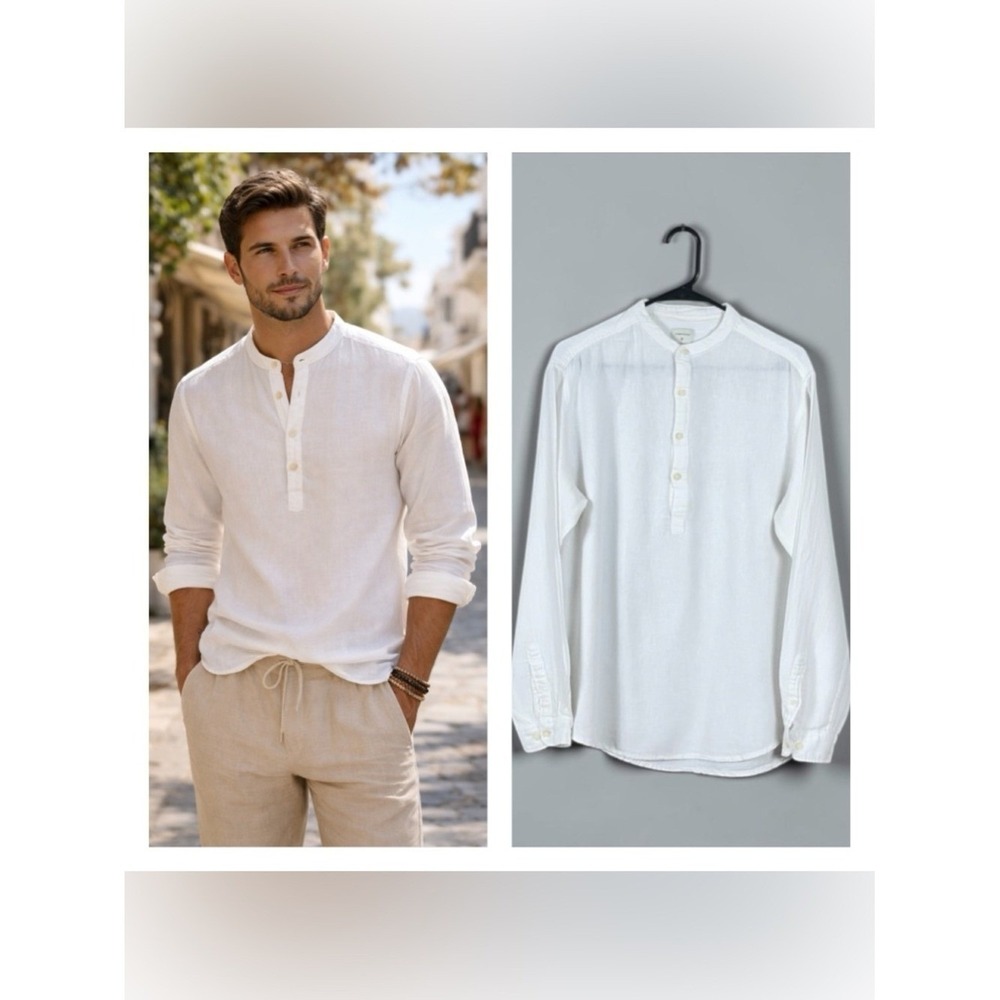 Marfinno Mens Button Up Shirt Size Medium Coastal Euro Summer Long Sleeve White
